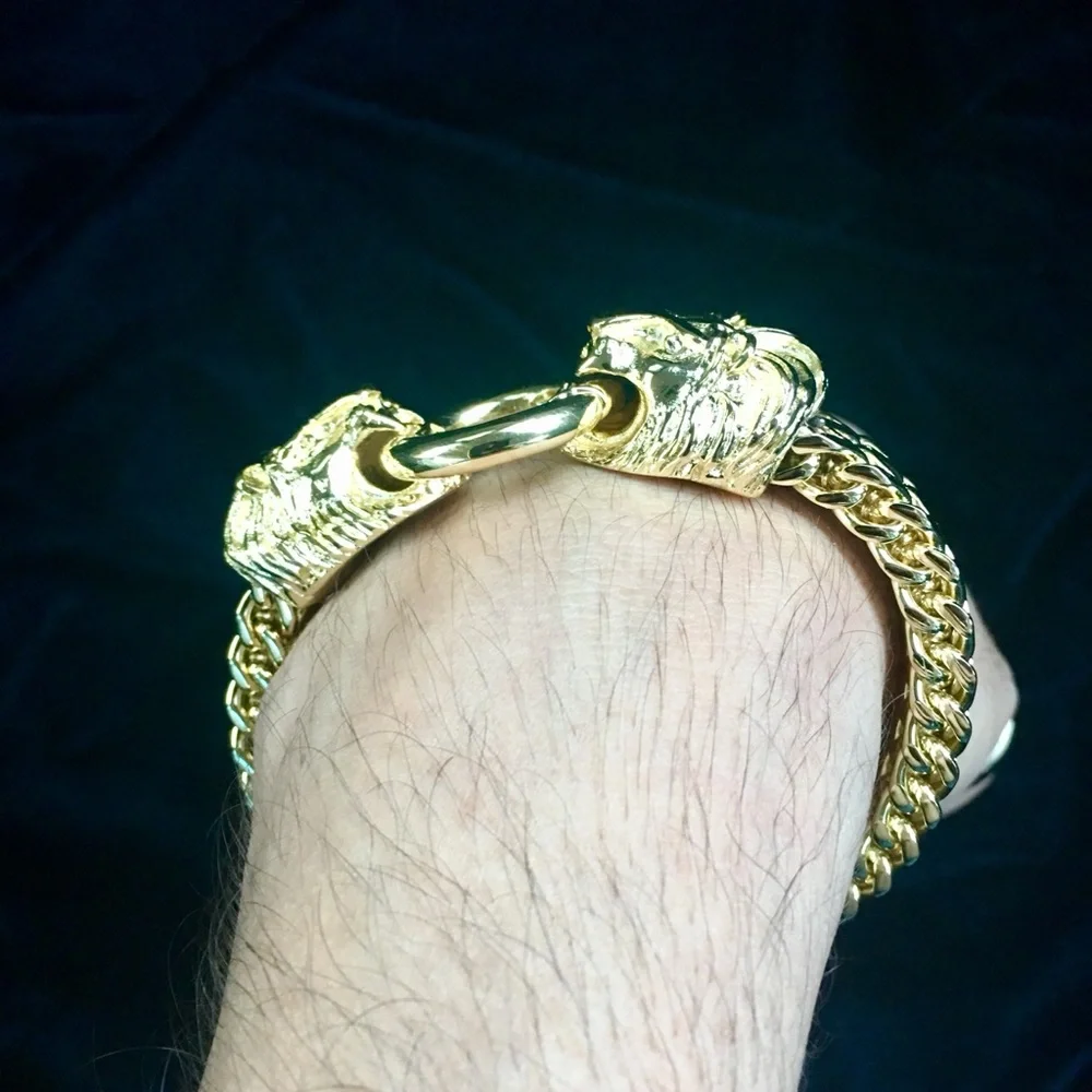 NEW LION DOUBLE FRANCO BRACELET 18K GOLD MADE IN ITALY *LIFETIME WARRANTY*